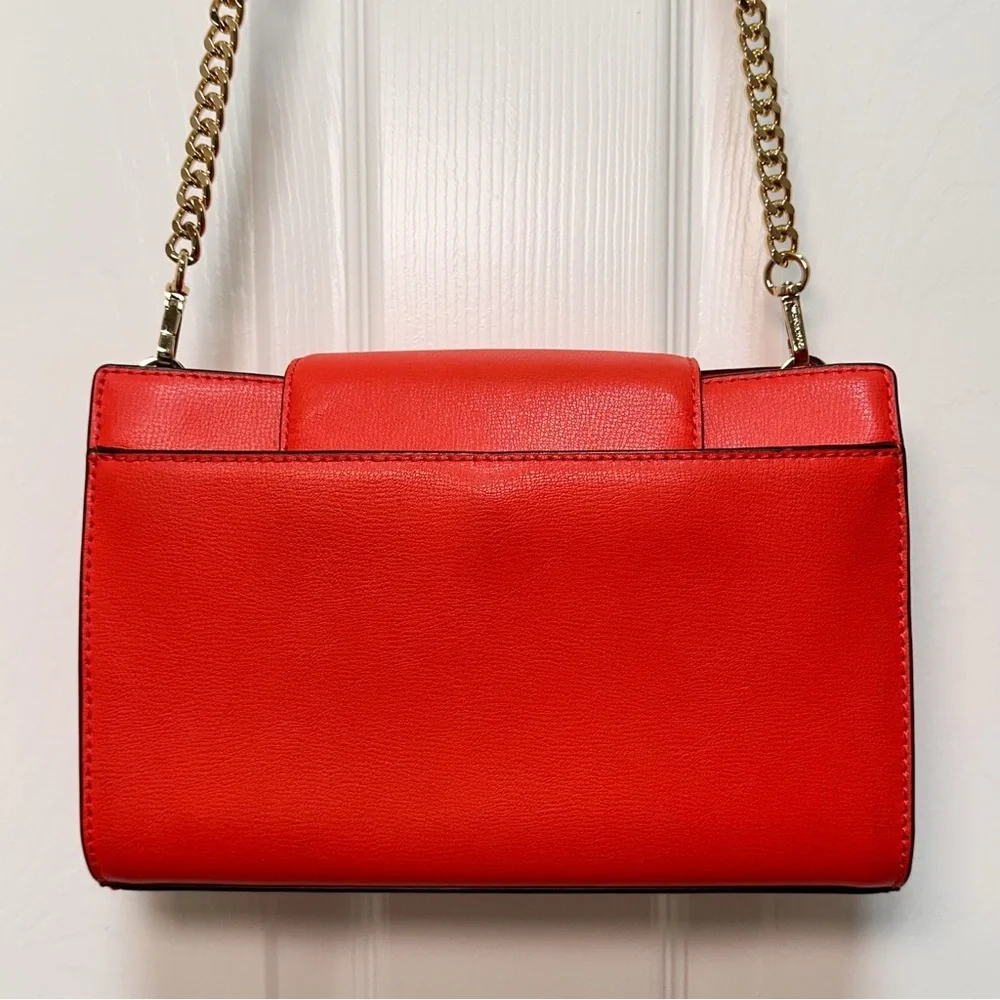 Michael Kors Structured Red Leather Chain Strap Crossbody Clutch